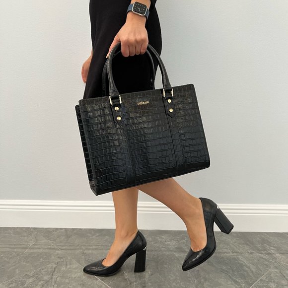 High heels, Leather, Shoes, Black, Crocodile skin pattern, just shoes - Picture 10 of 12